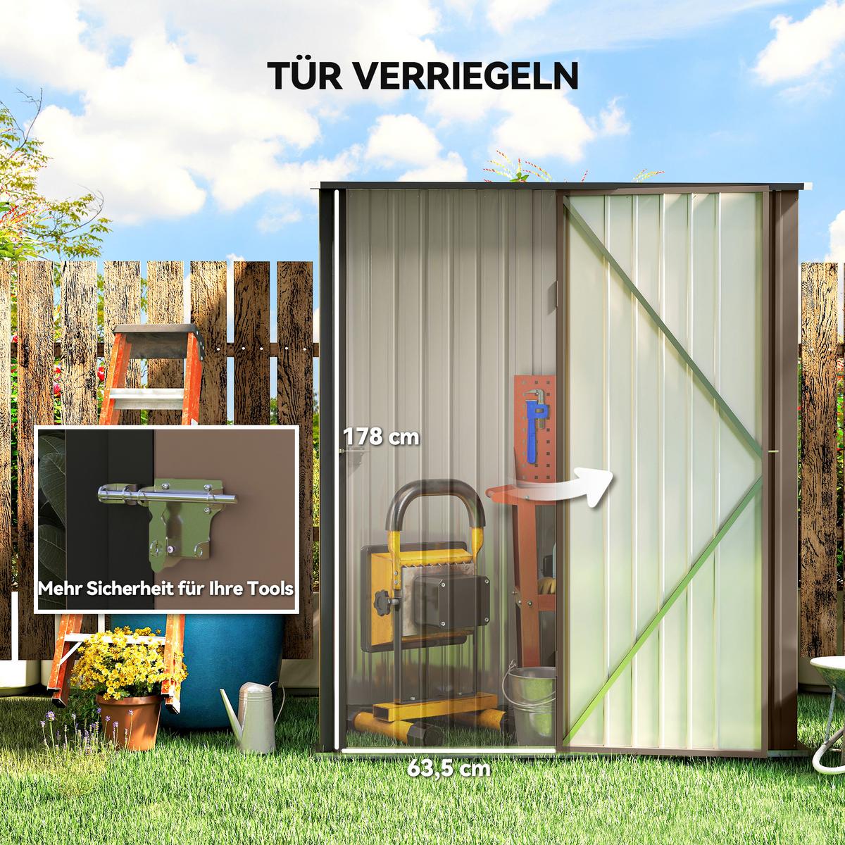 GERÄTEHAUS mit Pultdach, 1,34 m² Metall Gartenhaus, Geräteschuppen, Stahl, Braun - Braun, Metall (94.5/196/161.5cm) - Outsunny