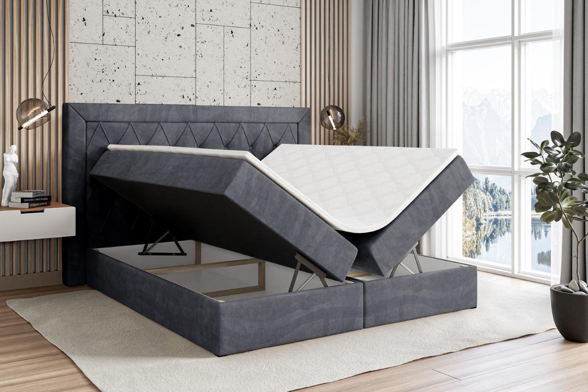 BOXBETT mit H4-Matratze und Lattenrost - NOEL - 140x200 Dunkelgrau - Dunkelgrau, Holzwerkstoff (140/200cm) - ALTDECOR
