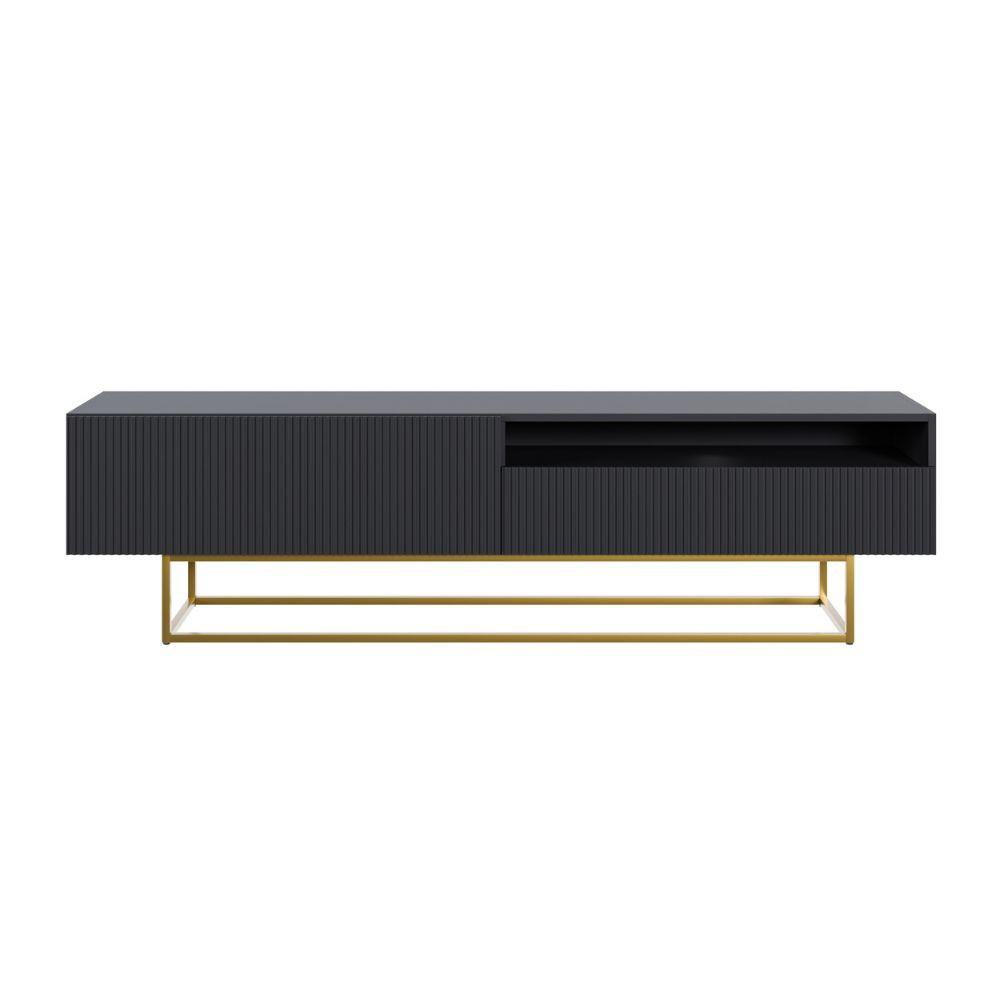 TV-SCHRANK Veldio Schwarz mit offenem Fach und goldenen Metallbeinen 175 cm - Goldfarben/Schwarz, Holzwerkstoff/Metall (175/46.5/31.6cm) - Selsey