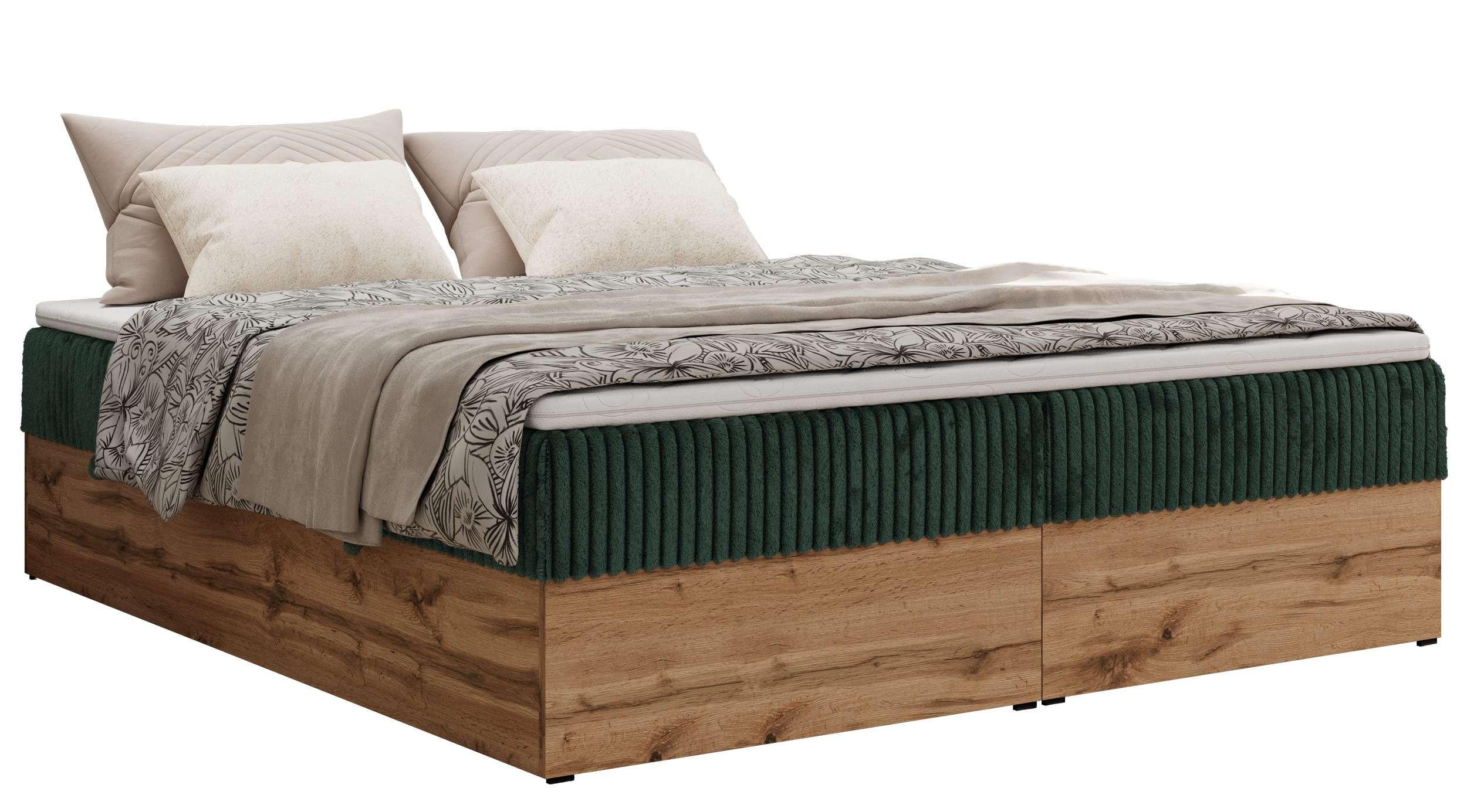 BOXBETT WOOD ZERO 180/200 - Dunkelgrün Cord - H3 - Topper Visco - Dunkelgrün, Textil (180/200cm) - MKS