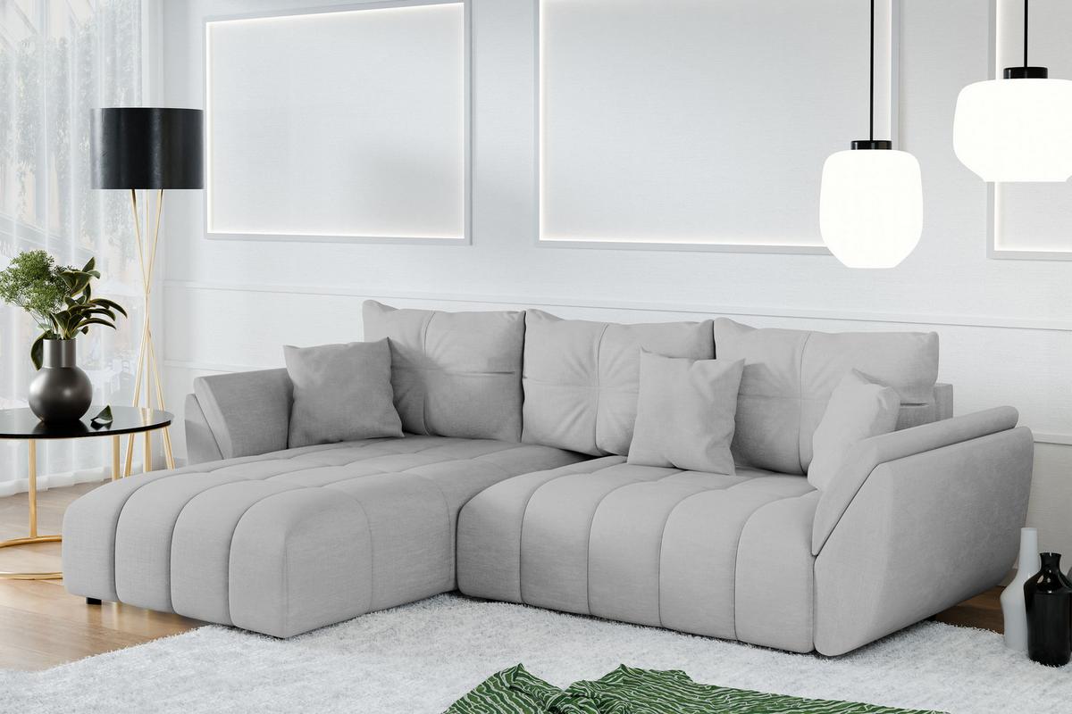 ECKSOFA L Form Verciani Hellgrau 280/190/91 cm mit Schlaffunktion - Hellgrau/Schwarz, Kunststoff/Textil (280/190cm) - AX Living