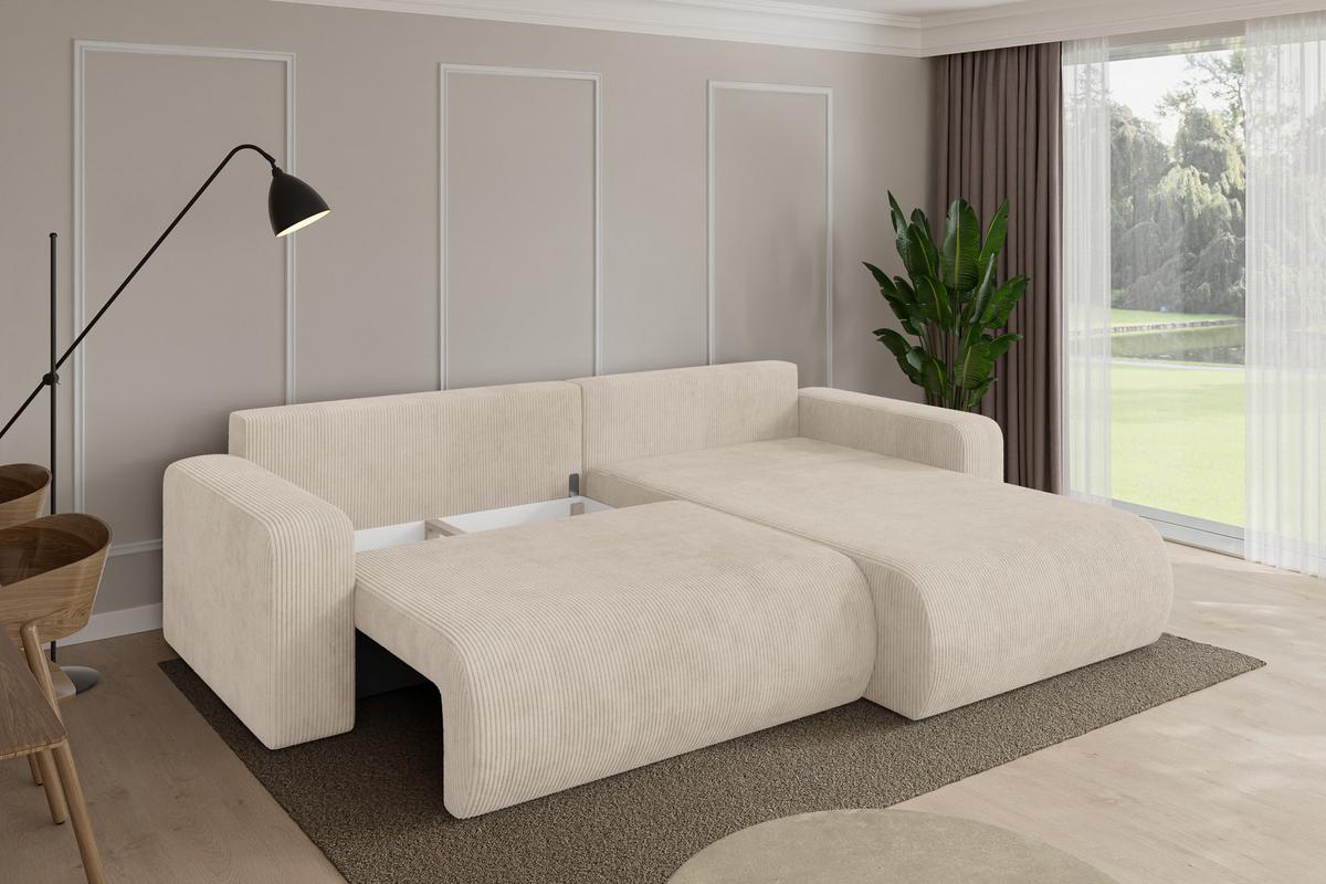 ECKSOFA mit Schlaffunktion Ottomane Rechts BERY-L 276x193x88 Beige Cord - Beige/Schwarz, Holzwerkstoff/Kunststoff (276/193cm) - ALTDECOR