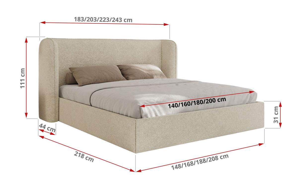 POLSTERBETT EMORA CLASSIC 200/200 - Creme Strukture - Multipocket-Matratze - Creme, Textil (200/200cm) - MKS