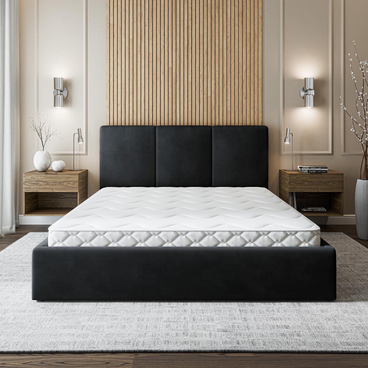 POLSTERBETT AZURI 180x200 cm mit Bettkästen - Schwarz - Schwarz, Holz (180/200cm) - MASSENO