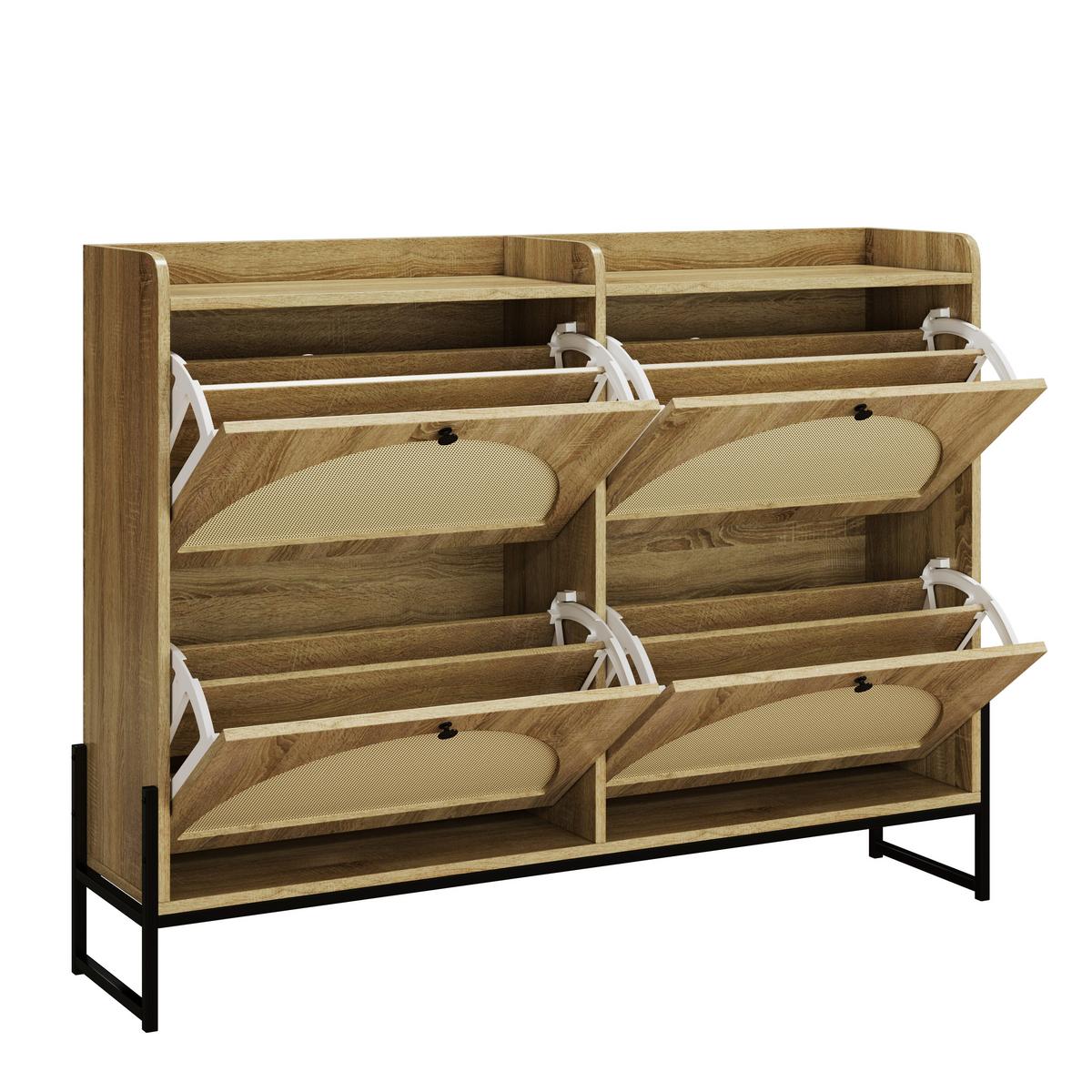 SCHUHSCHRANK mit 4 Klapptüren, Holz, Beige - Naturfarben, Textil (118/91.5/25cm) - Urban Meuble