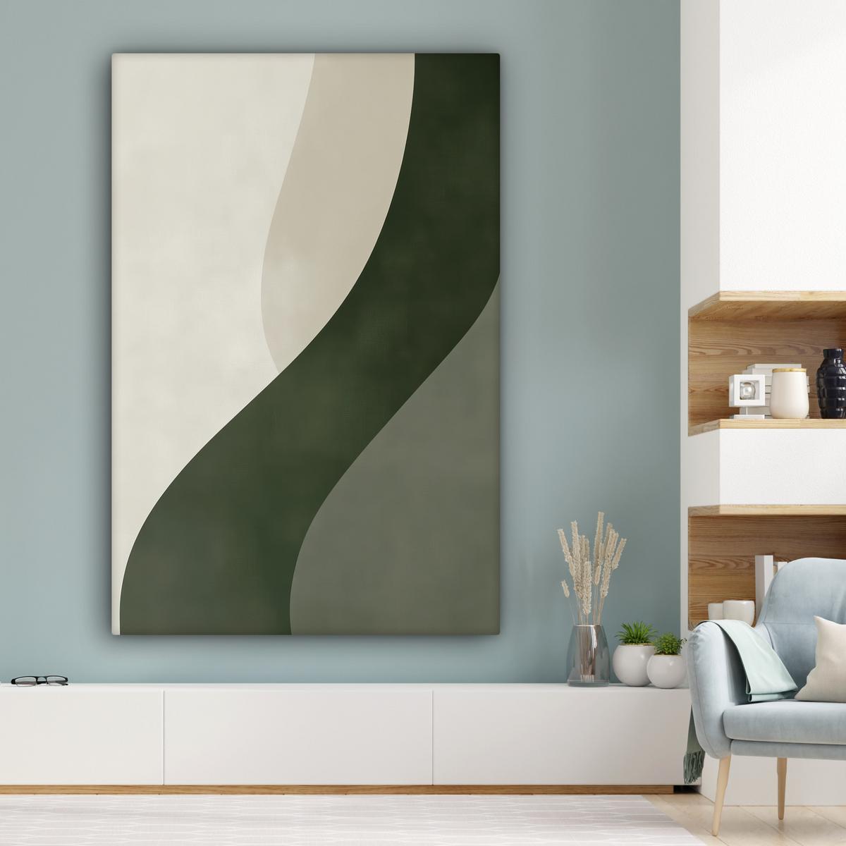 LEINWANDBILD Japandi - Grün - Abstrakt - Modern Deko Groß 90x140 cm - Salbeigrün, Textil (90/140cm) - MuchoWow