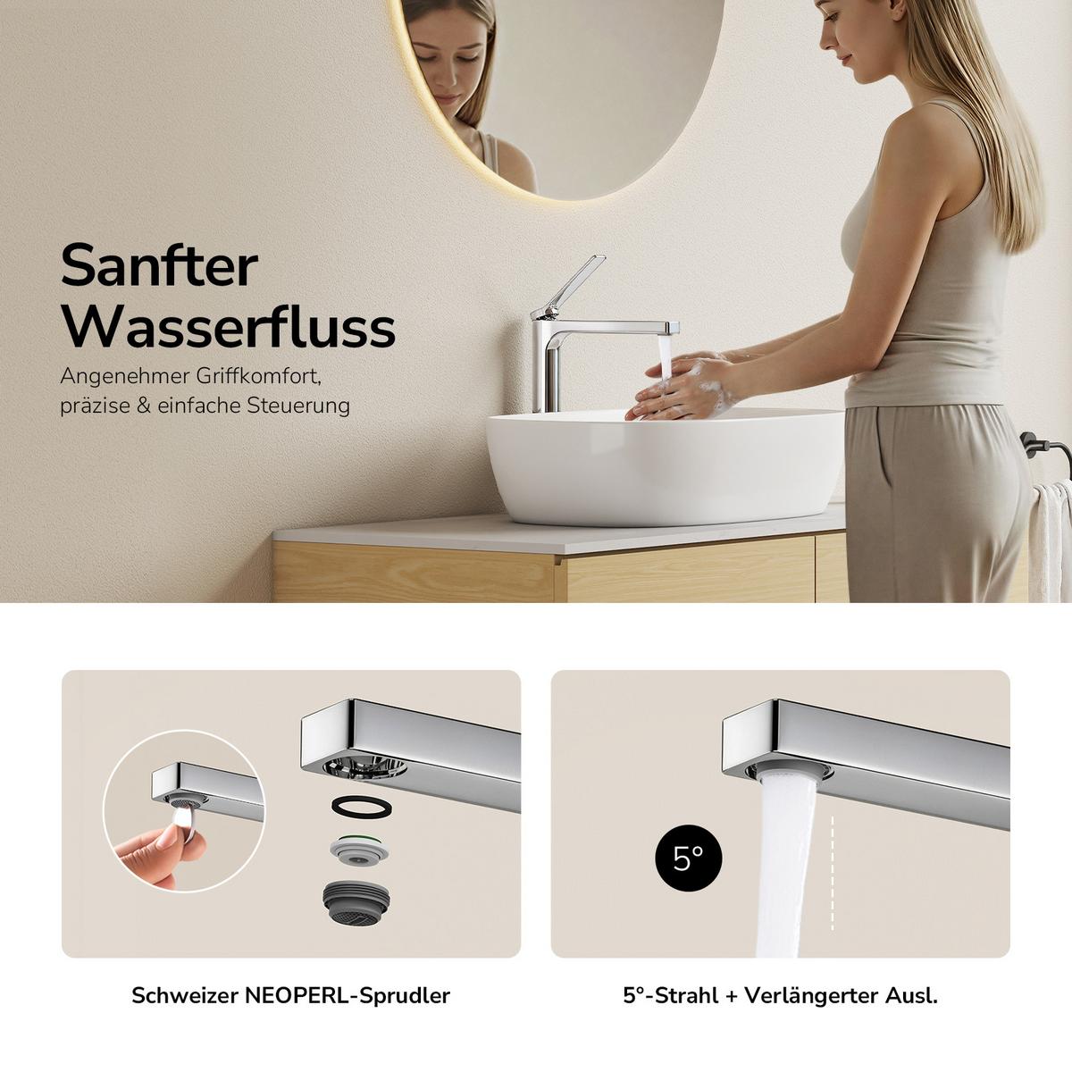 WASCHTISCHARMATUR mit Zertifiziertem Filterelement Verchromt Hoher Stil - Chromfarben, Metall (23.3/4.6/33.5cm) - EMKE