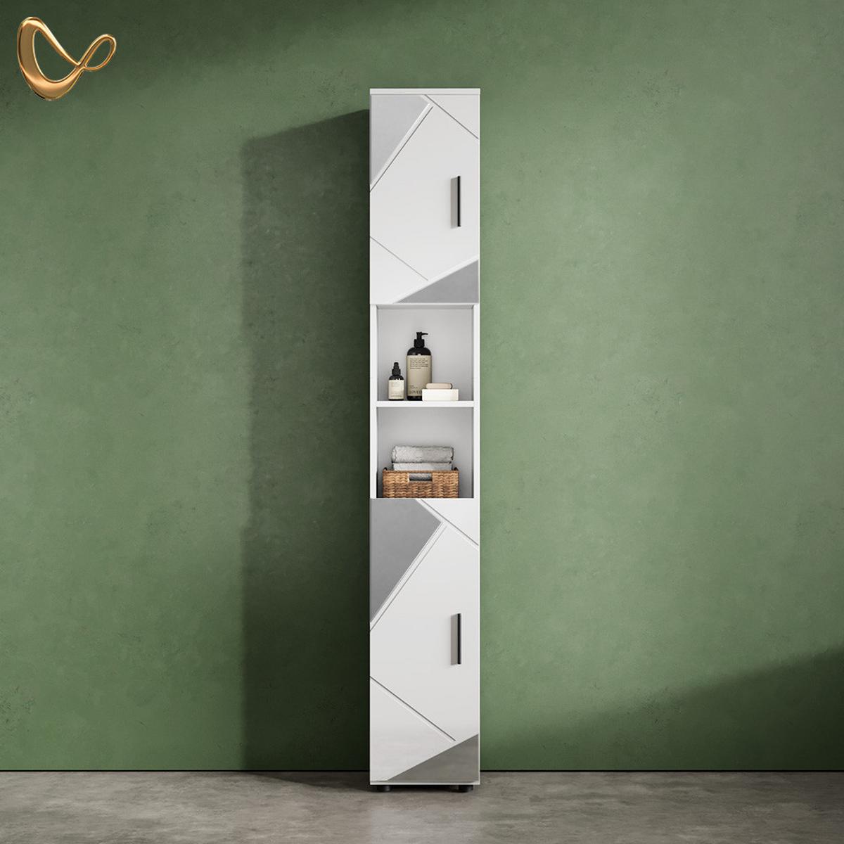 BADSCHRANK Ronco Weiß Hochglanz mit Einsätzen 30 x 192 cm - Weiß Hochglanz/Grau, Holzwerkstoff (30/192/30cm) - Livinity®