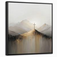LEINWAND Bilder mit Rahmen - Hügel - Abstrakt - Kreuz - Christentum - 50x50 - Beige, Textil (50/50cm) - MuchoWow