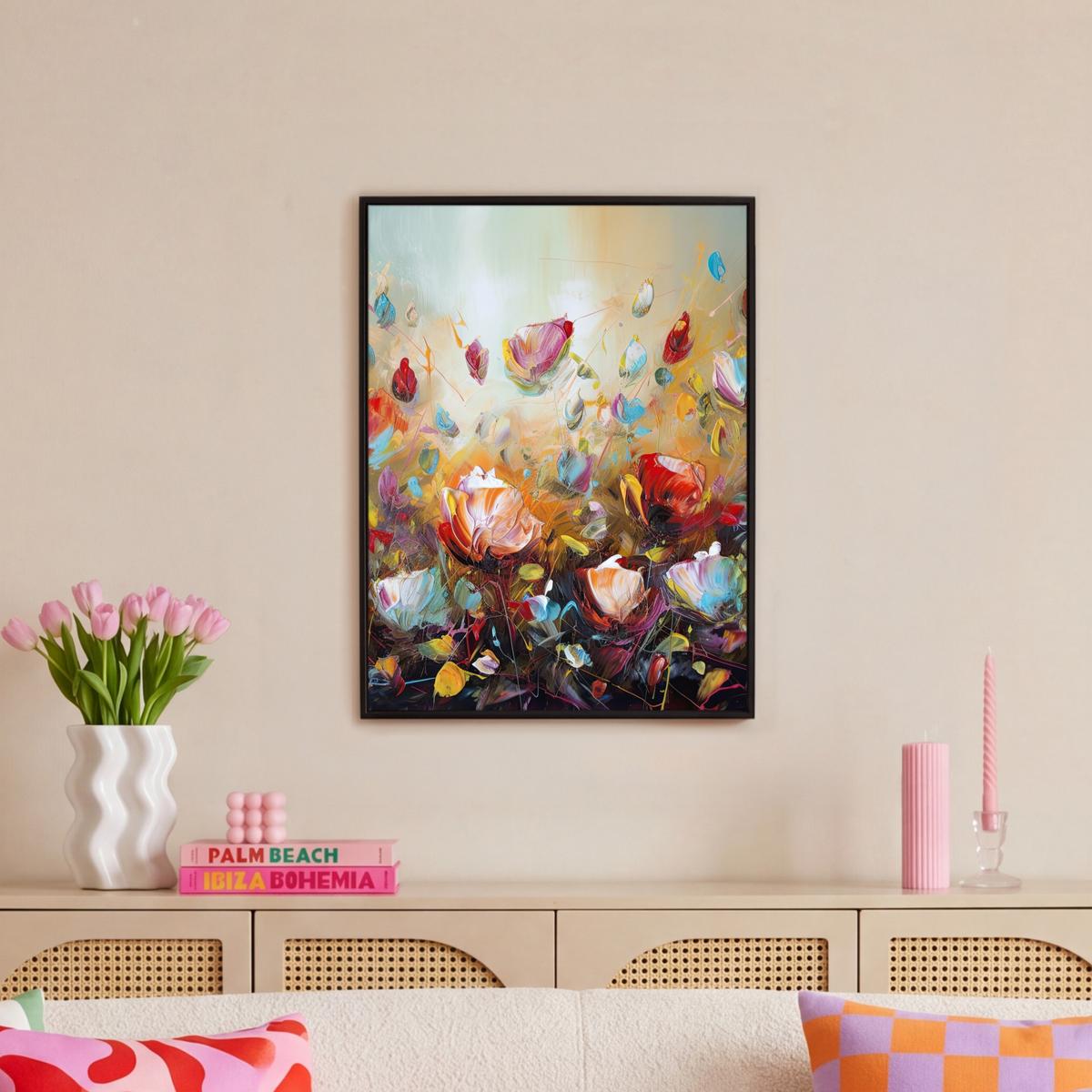 LEINWAND Bilder mit Rahmen - Blumen - Kunst - Natur - Ölgemälde - 60x80 - Multicolor, Textil (60/80cm) - MuchoWow