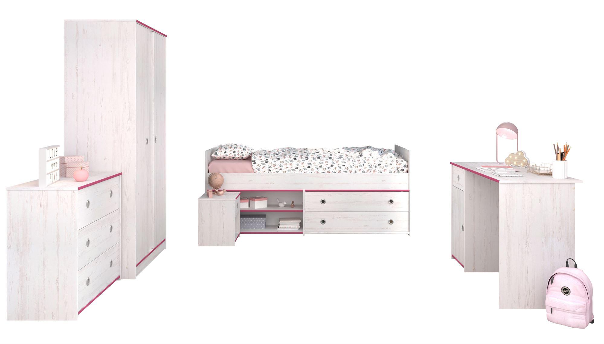 KINDERZIMMER SET Parisot Smoozy 5-tlg. Holzdekor Kiefer Weiß/Pink - Pink/Weiß, Kunststoff (100/1/200cm) - 58aufmkessel