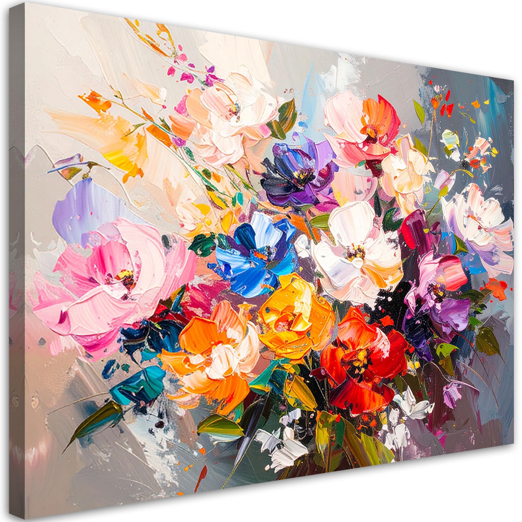 LEINWANDBILD Bunter Blumenstrauß Farbe 60x40cm - Multicolor, Textil (60/40cm) - Feeby