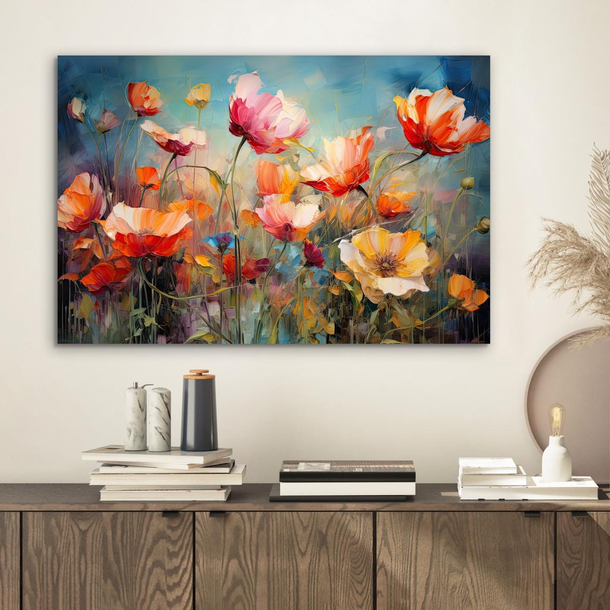 METALLBILD Blumen - Aquarell - Kunst - Botanisch - Natur Wandbild 60x40 cm - Orange, Metall (60/40cm) - MuchoWow