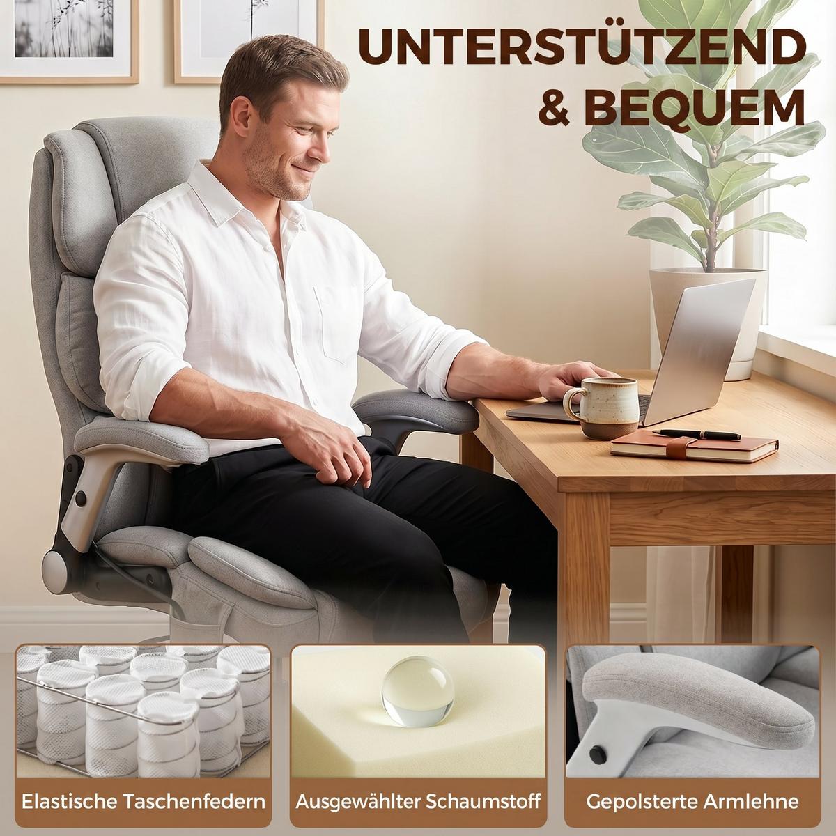BÜROSTUHL Schneeflanell Hellgrau - Hellgrau, Textil (70/122/82cm) - HOMCOM