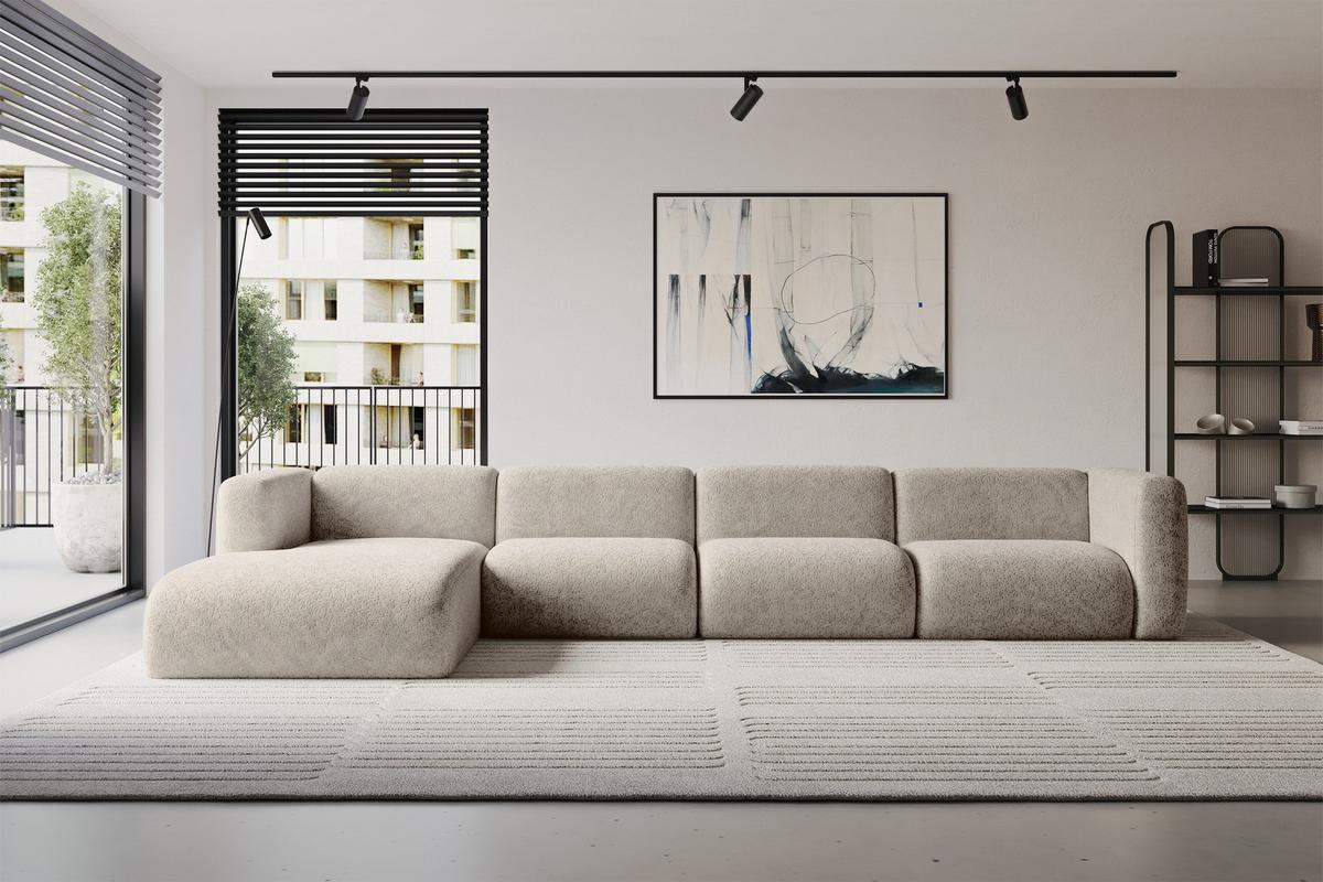ECKSOFA Ottomane Links MIRA-L3 409x179x70 Beige Velours - Beige/Schwarz, Holzwerkstoff/Kunststoff (409/179cm) - ALTDECOR