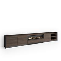 LOWBOARD, Eiche und Schwarz, 310/37/50cm, Kamin mit Feuereffekt - Dunkelbraun, Holzwerkstoff (310/50/37cm) - Skraut Home