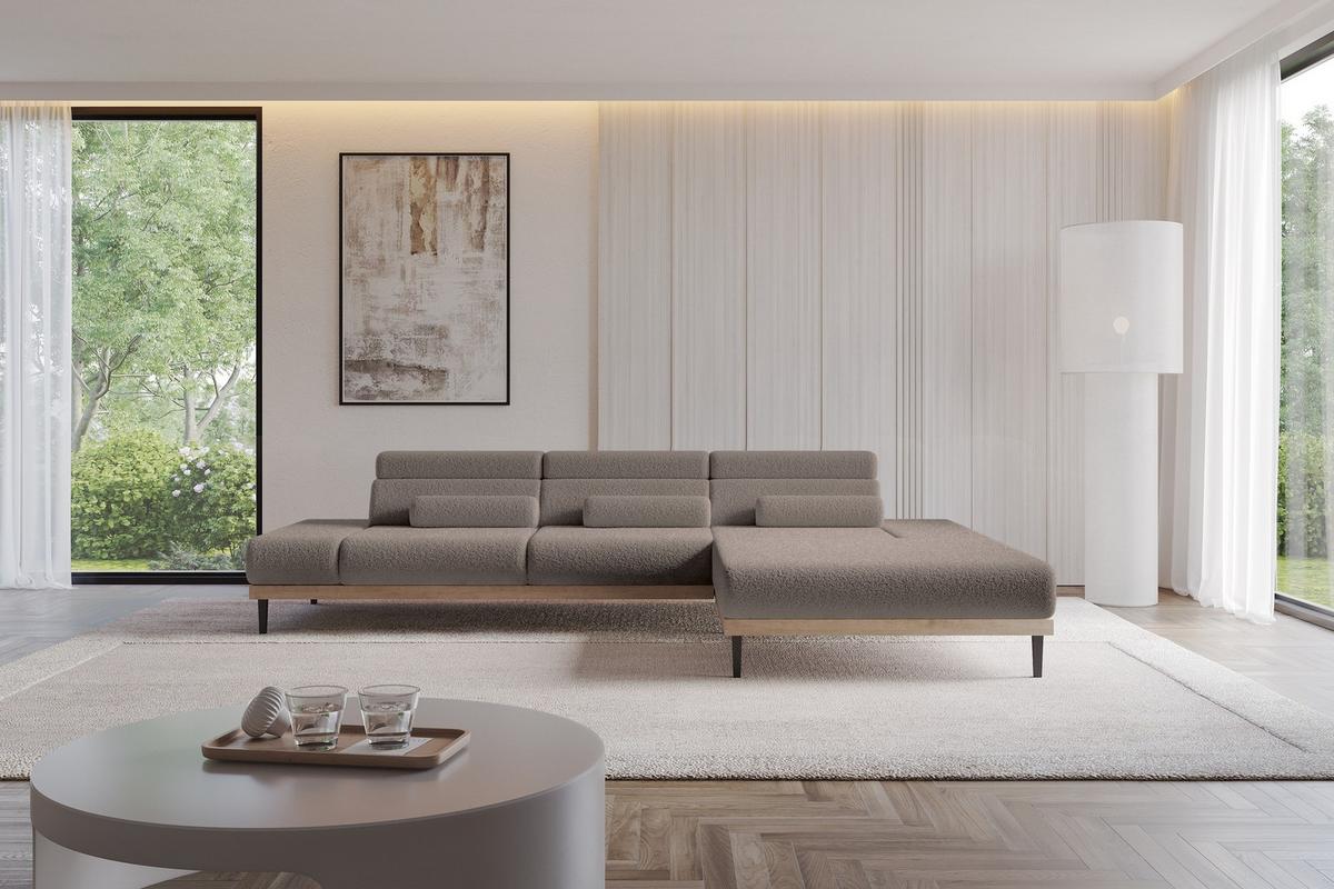ELEKTRISCHES ECKSOFA Rechts MONA 316x205x85 Braun Bouclé - Dunkelbraun/Braun, Holzwerkstoff/Textil (316/205cm) - ALTDECOR