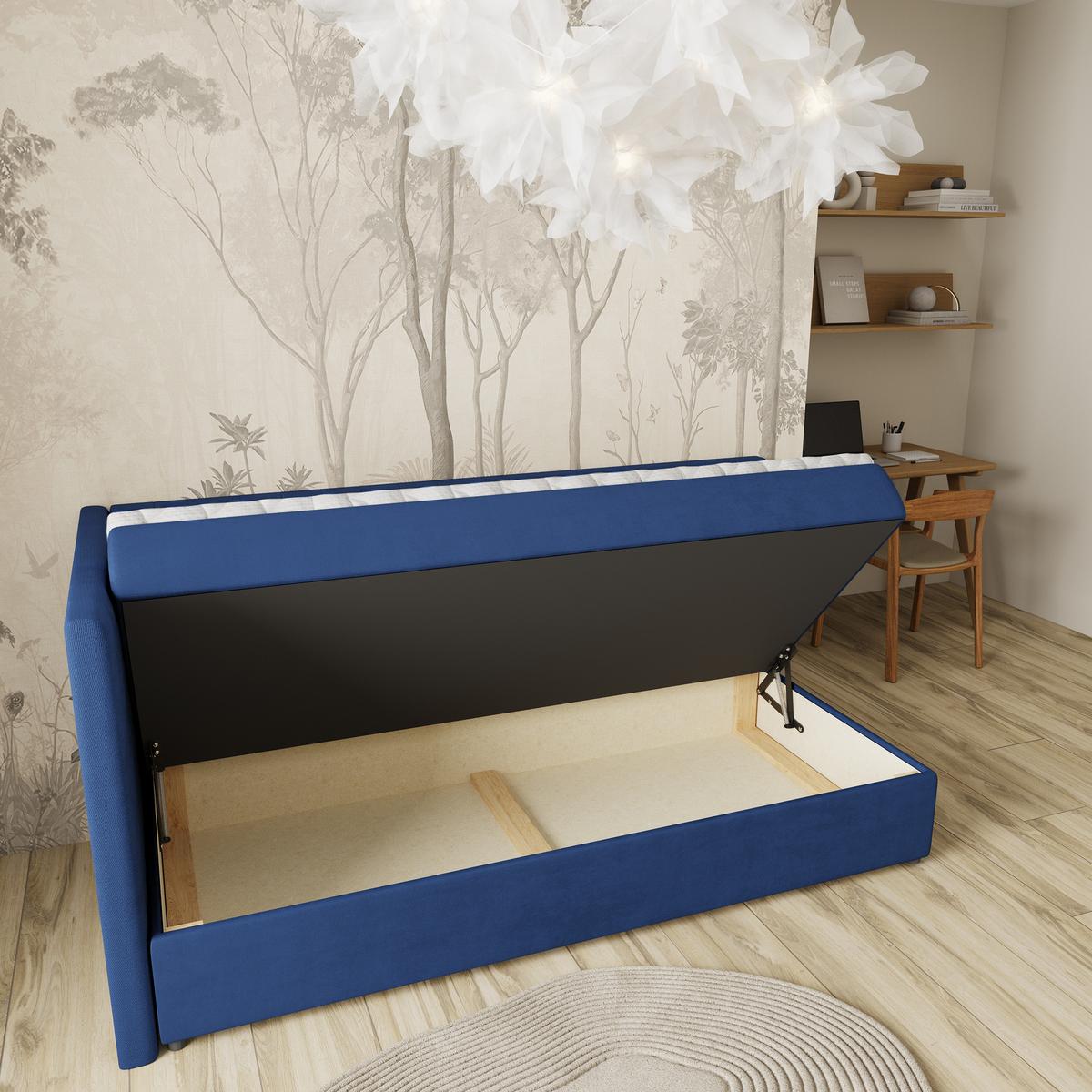 BOXBETT ARIS 100x200 cm mit Matratze und Topper, H2+H3 - Blau - Blau, Holz (100/200cm) - MASSENO