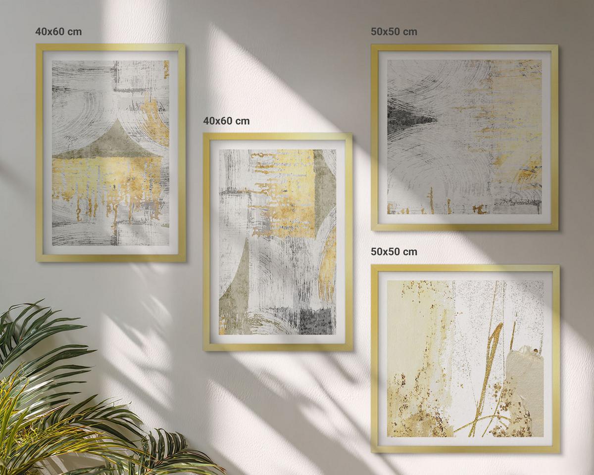 BILDER SET 4er Set - 50x50 cm & 40x60 cm Goldrahmen - Abstrakte minimalistische Muster - Goldfarben, Kunststoff (50/50cm) - TULUP