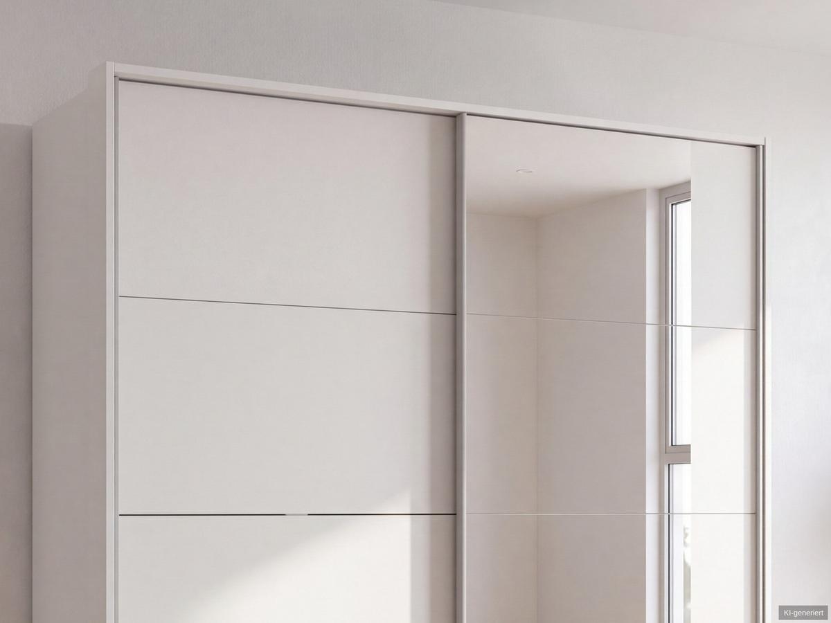 SCHWEBETÜRENSCHRANK 2-türig B183/H200/T65 cm, Passepartout-Kleiderschrank in Weiß mit sichtbaren Schubkästen & Spiegel / 22709 - Alufarben/Weiß, Holz/Holzwerkstoff (183/200/65cm) - luma-home