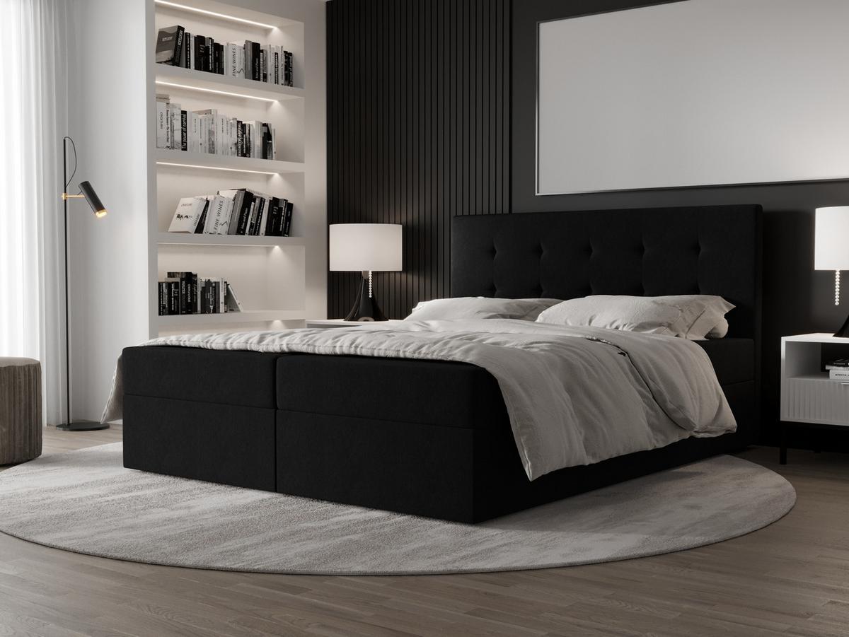 BOXBETT Dahlina 180/200 cm in Schwarz – mit Bettkasten und Luxus + TOPPER - Schwarz, Holz/Holzwerkstoff (180/200cm) - AX Living