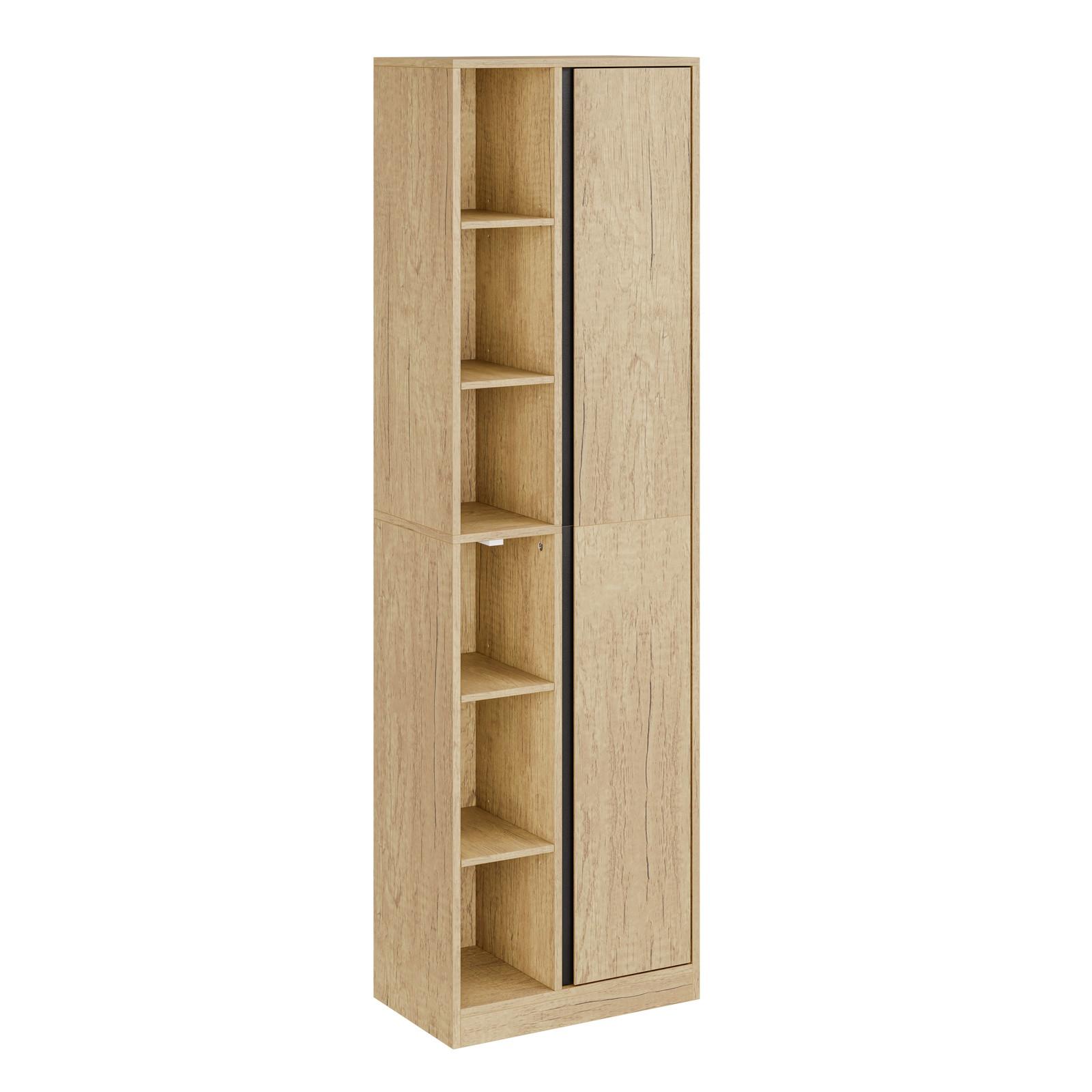 HOCHSCHRANK Badezimmerschrank mit Tür und offenen Regalfächern BZR237-E-N - Hellbraun/Eichefarben, Holzwerkstoff (30/180/50cm) - SoBuy