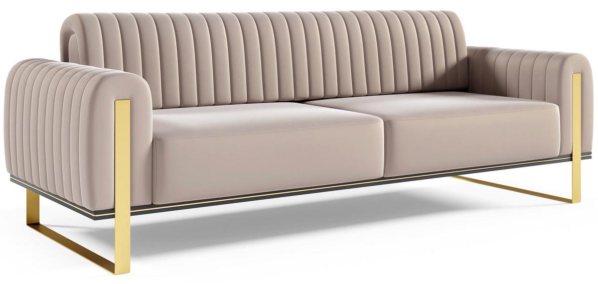 SOFA Parissa 228 cm - Ecru/Goldfarben, Textil/Metall (228/79/92cm) - Selsey