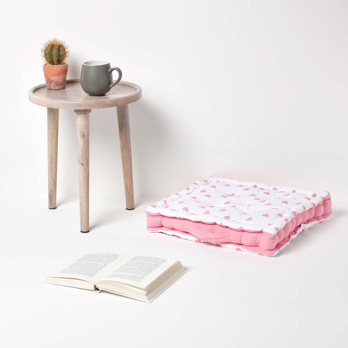 SITZKISSEN rosa Herz-Muster 50/50/10 cm - Rosa, Textil (50/50/10cm) - Homescapes
