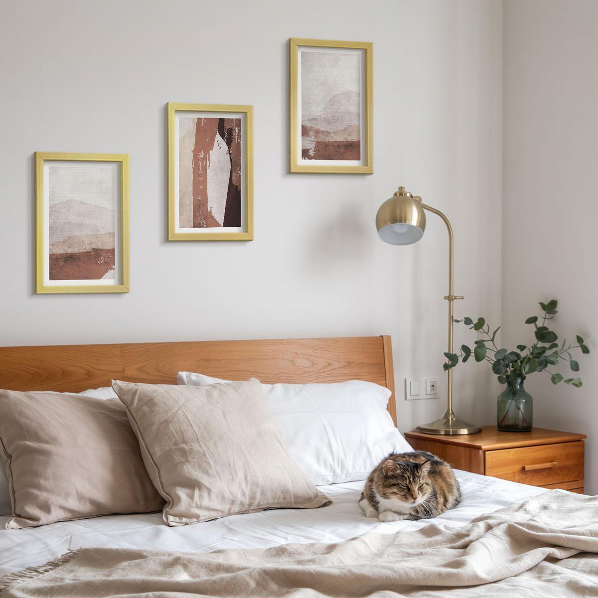 BILDER SET 3er Set - 20x30 cm Goldrahmen - Braun-beige abstrakte Muster - Goldfarben, Kunststoff (20/30cm) - TULUP