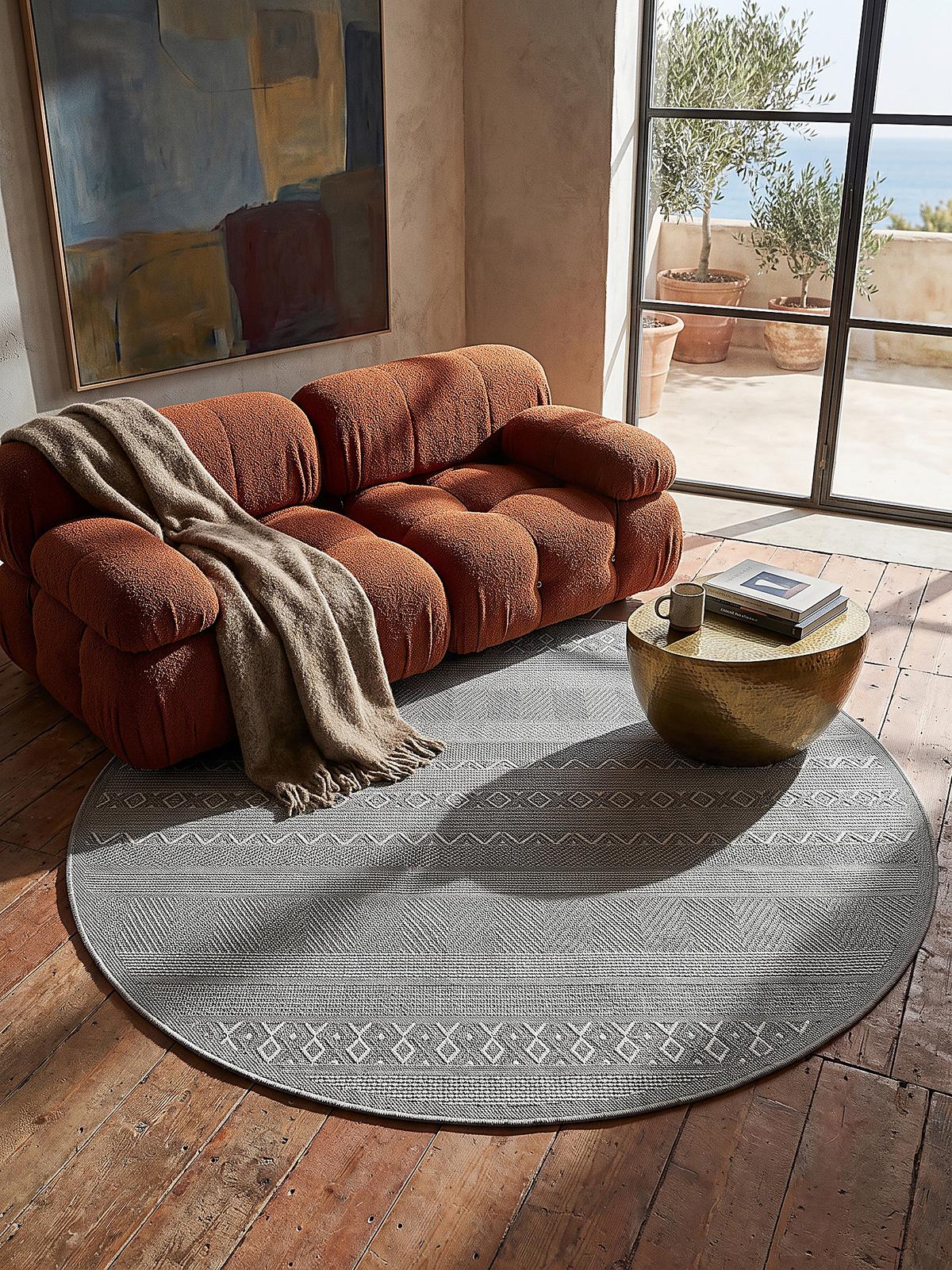 TEPPICH Flachgewebe ESERA Gestreift Polypropylen Grau Ø 160 cm Rund - Grau, Textil (160/160cm) - KADIMA DESIGN