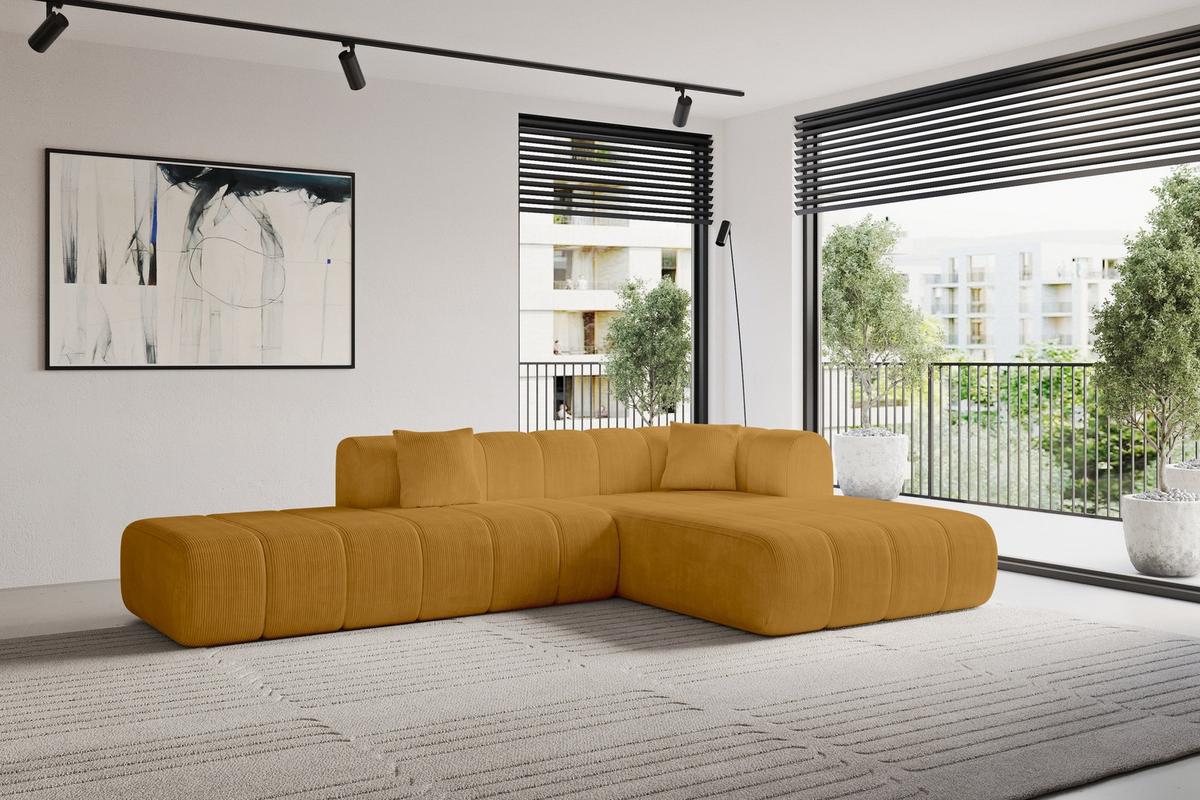 ECKSOFA Ottomane Rechts BILA-L 289x176x71 Senfgelb Cord - Currygelb/Dunkelgelb, Holzwerkstoff/Kunststoff (289/176cm) - ALTDECOR