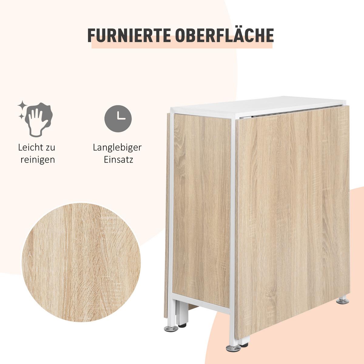 KLAPPTISCH Esstisch Beistelltisch Eiche Metallrahmen Küche Wohnzimmer Natur+Weiß - Naturfarben/Weiß, Holzwerkstoff/Kunststoff (169/60/75cm) - HOMCOM