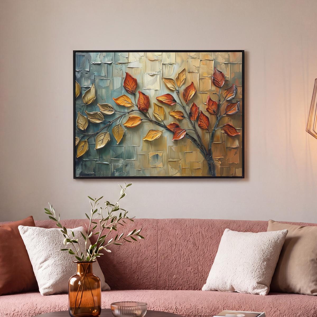LEINWAND Bilder mit Rahmen - Baum - Abstrakt - Natur - Kunst - 80x60 - Goldfarben, Textil (80/60cm) - MuchoWow