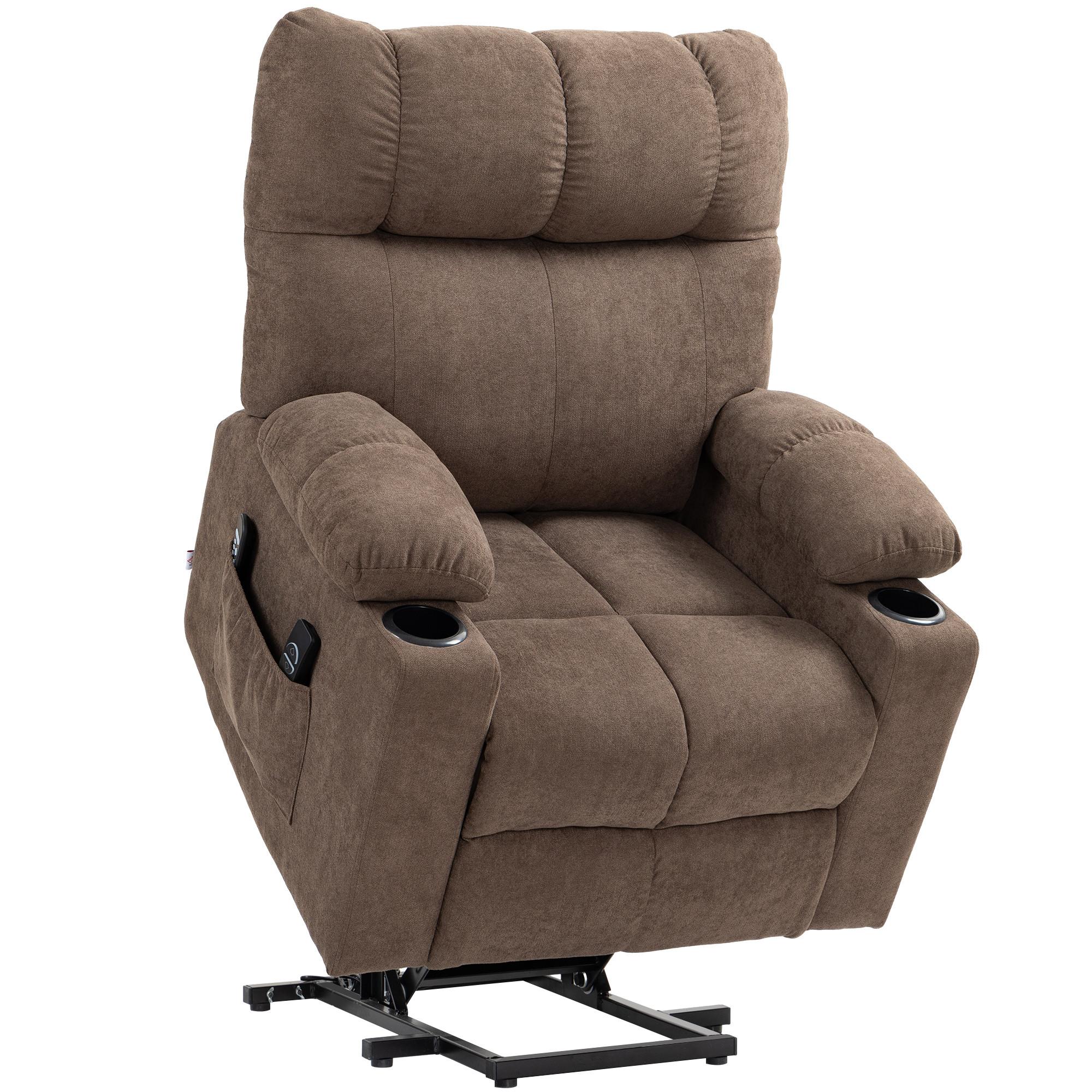 FERNSEHSESSEL mit Aufstehhilfe, Braun - Schwarz/Braun, Textil/Metall (95/109/91cm) - HOMCOM