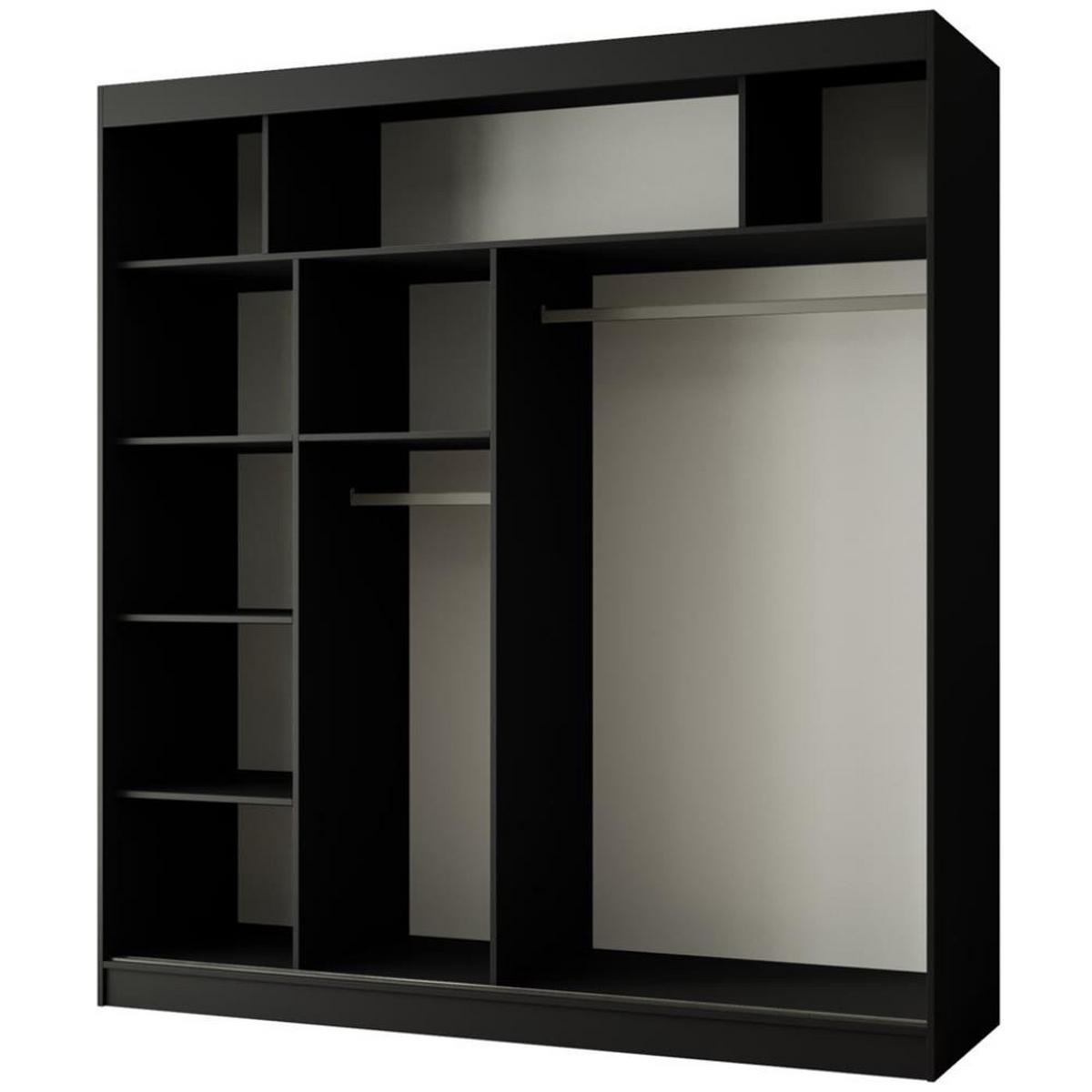 SCHWEBETÜRENSCHRANK Paco 200/215/61 2-türig schwarz mit Spiegel - Schwarz, Holzwerkstoff (200/215/61cm) - Beautysofa