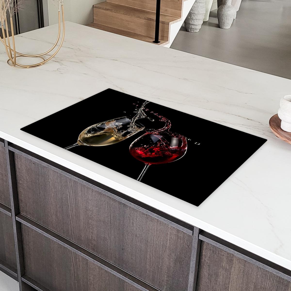 HERDABDECKPLATTE Rotwein - Weißwein - Glas - Schwarz Induktionsschutz 91.2x52 cm - Weinrot, Kunststoff (91.2/52/0.2cm) - MuchoWow