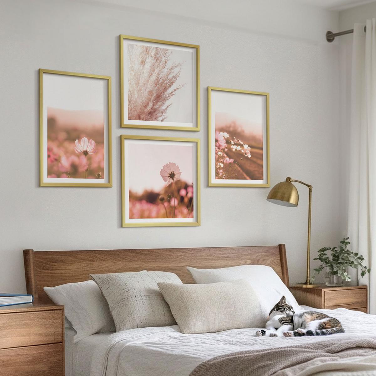 BILDER SET 4er Set - 50x50 cm & 40x60 cm Goldrahmen - Wildblumen auf den Wiesen im Sommer - Goldfarben, Kunststoff (50/50cm) - TULUP