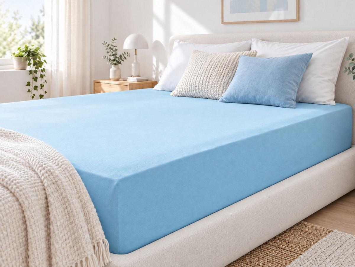 SPANNBETTLAKEN Blau 200/200 cm Hofuf - Hellblau, Textil (200/200cm) - Beliani
