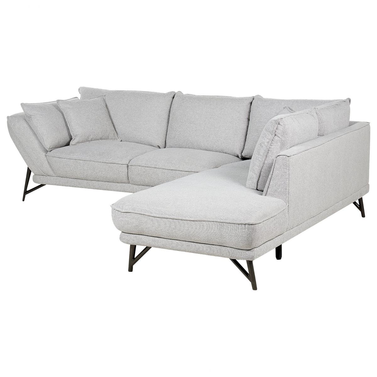 3-SITZER-ECKSOFA Leinen hellgrau rechtsseitig Elga - Schwarz/Grau, Textil (265/220cm) - Beliani