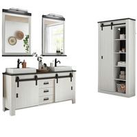 BADMÖBEL-SET weiß Pinie, anthrazit Landhaus, Doppelwaschtisch mit Waschbecken und LED - Anthrazit/Weiß, Holzwerkstoff/Metall (277/210/43cm) - Furn.Design