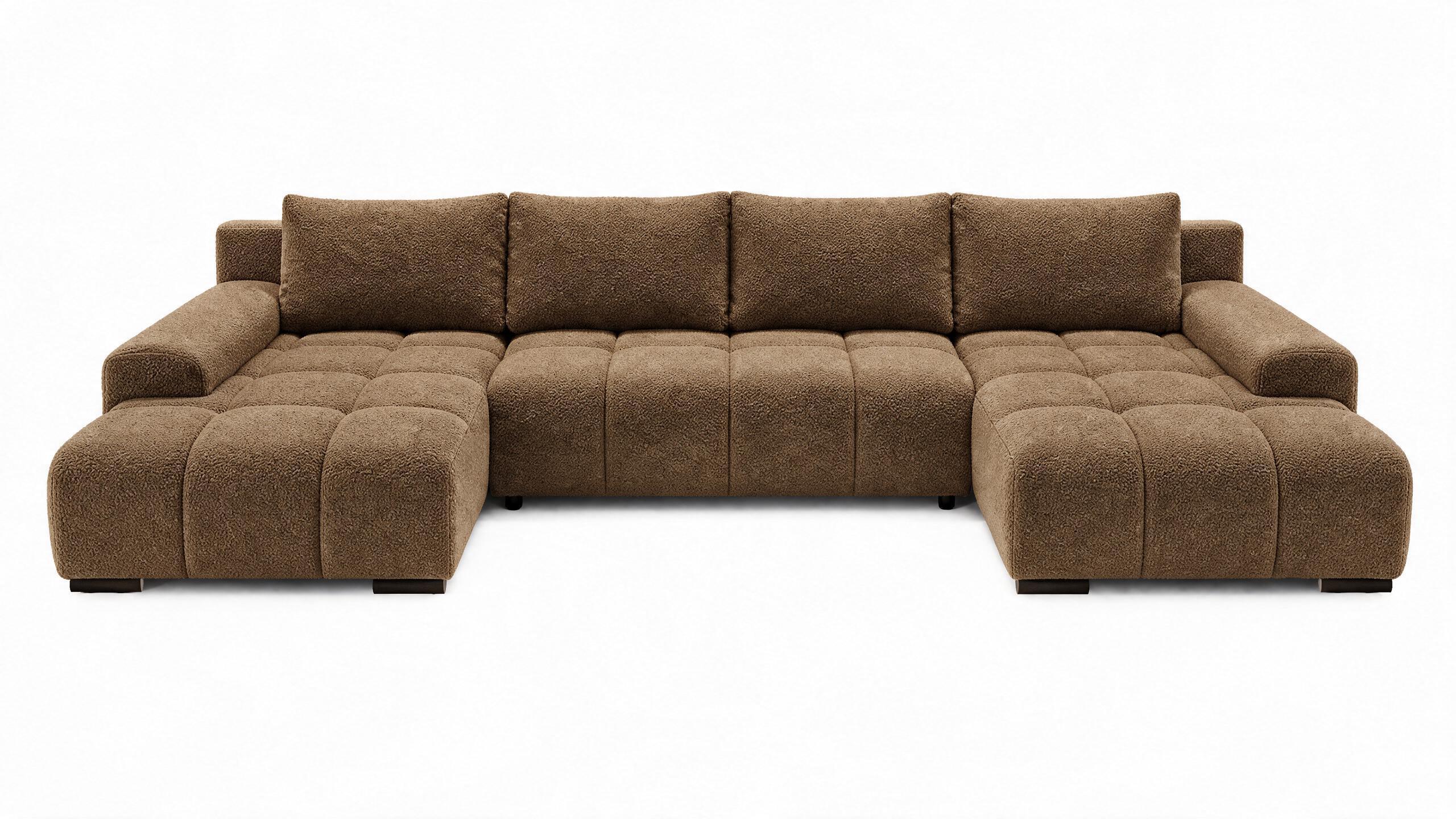 WOHNLANDSCHAFT OVIA U mit Bettkasten und Schlaffunktion, Bouclé-Stoff in U-Form - Braun, Textil (350/80/185cm)