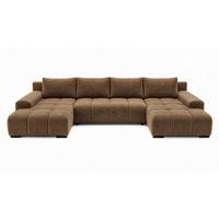 WOHNLANDSCHAFT OVIA U mit Bettkasten und Schlaffunktion, Bouclé-Stoff in U-Form - Braun, Textil (350/80/185cm)