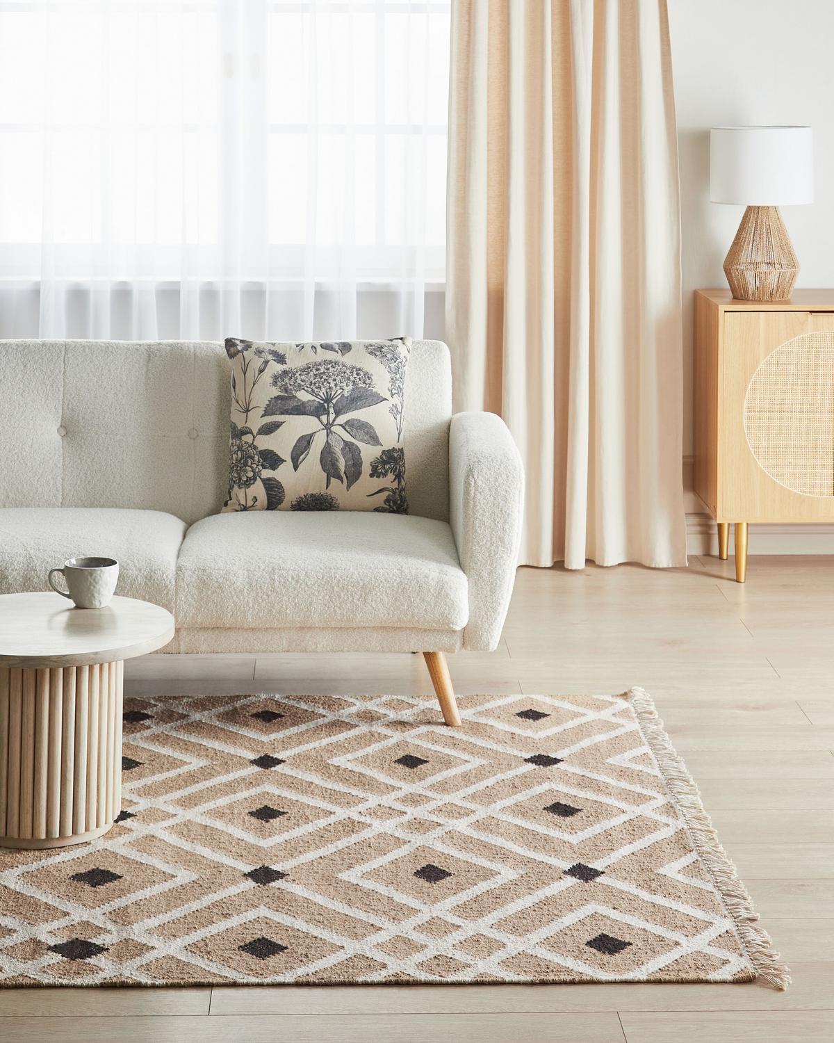 TEPPICH geflochten Beige 160/230 cm Esencik - Beige/Schwarz, Naturmaterialien (160/230cm) - Beliani