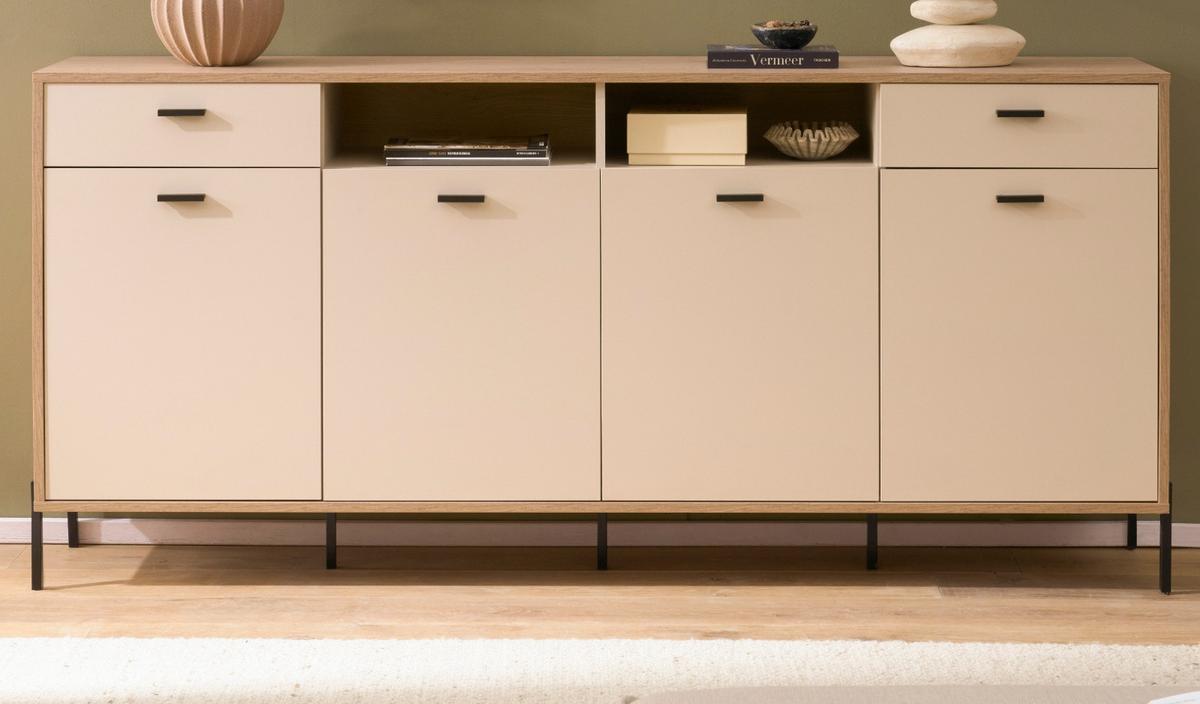 SIDEBOARD Kaschmir, Eiche 205 x 95 cm, Kommode mit Soft-Close - Kaschmir/Eichefarben, Holzwerkstoff/Metall (205/95/40cm) - Furn.Design