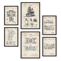 POSTER Set Mit 6 Plakaten Mit Zug Patenten Im Vintage Stil A3 & A4 Schwarzer Rahmen - Schwarz, Papier (29/3cm) - Nacnic