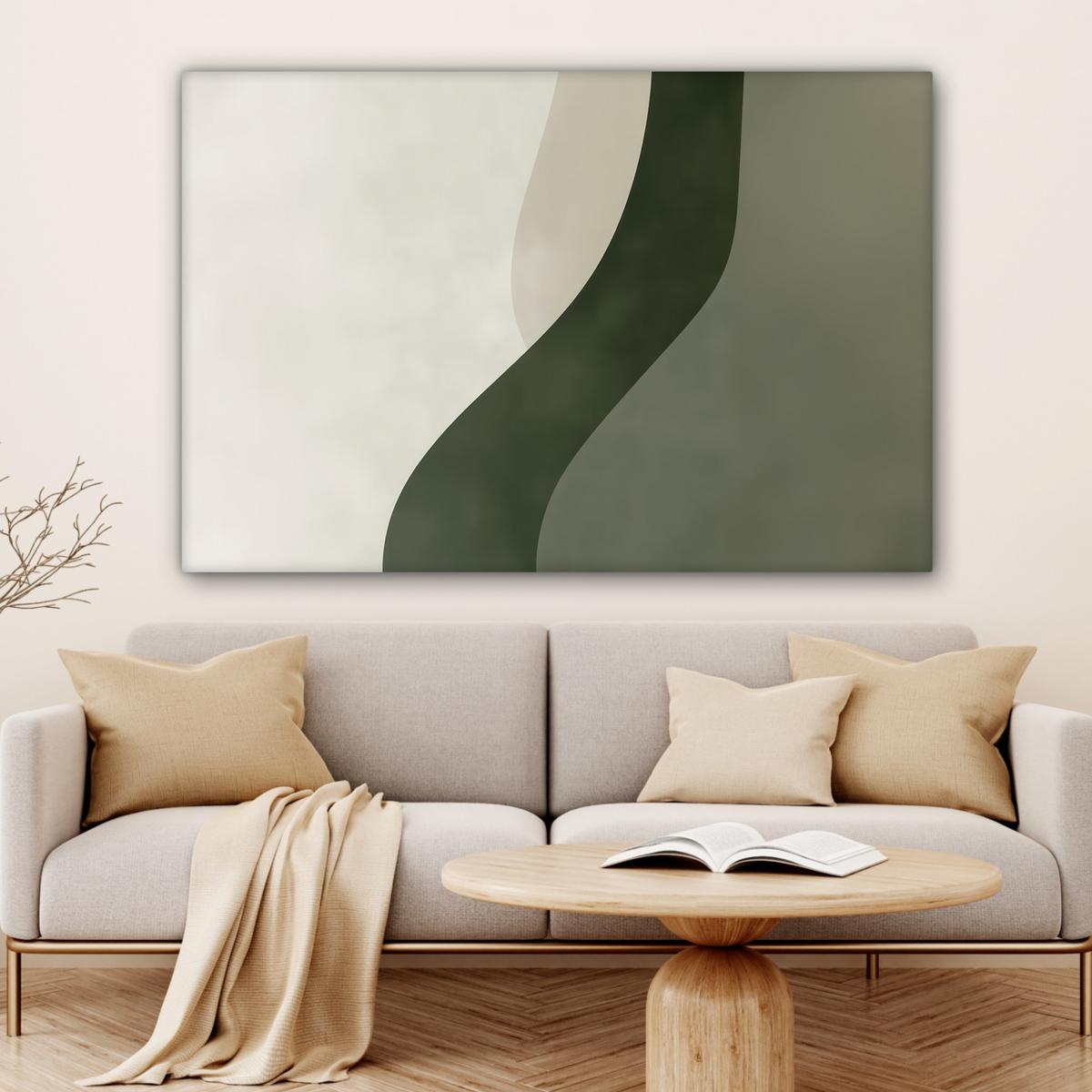 LEINWANDBILD Japandi - Grün - Abstrakt - Modern Groß 140x90 cm - Salbeigrün, Textil (140/90cm) - MuchoWow