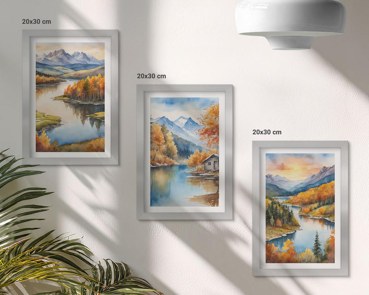 BILDER SET 3er Set - 20x30 cm Silberner Rahmen - Herbstliche Berglandschaften - Silberfarben, Kunststoff (20/30cm) - TULUP