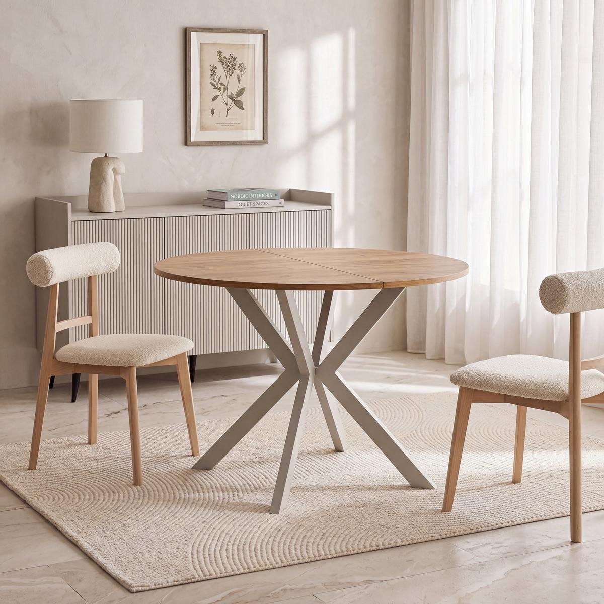 ESSTISCH Valio rund oval ausziehbar verlängerbar mit Metallbeinen in Kaschmir Grau, Eiche Braun 90-130/90/76 cm - Kaschmir/Beige, Holzwerkstoff/Metall (90/130/76cm) - WFL GROUP