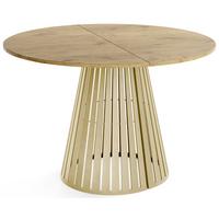 ESSTISCH Naro rund ausziehbar mit Goldenem Lamellen-Metallgestell, Braun 100-180/100/76 cm - Eichefarben/Goldfarben, Holzwerkstoff/Metall (100/176/76cm) - WFL GROUP