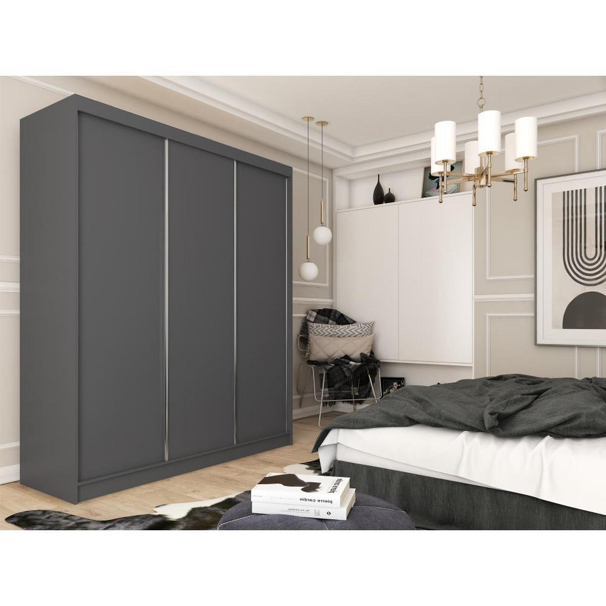 SCHWEBETÜRENSCHRANK Mario II 240/216/61 graphit mit Schubladen - Graphitfarben, Holzwerkstoff (240/216/61cm) - Beautysofa
